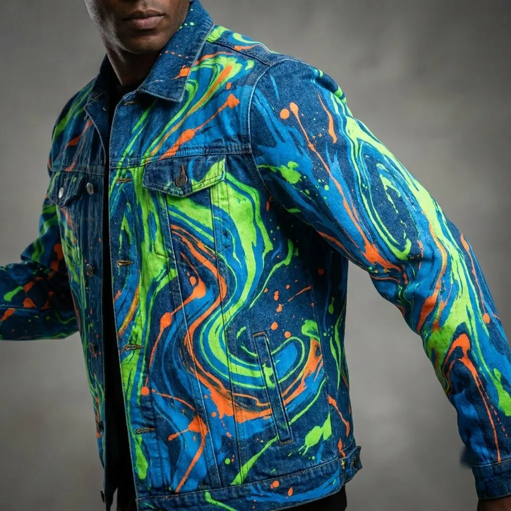 Dynamic Energy Motion Abstract Denim Jacket