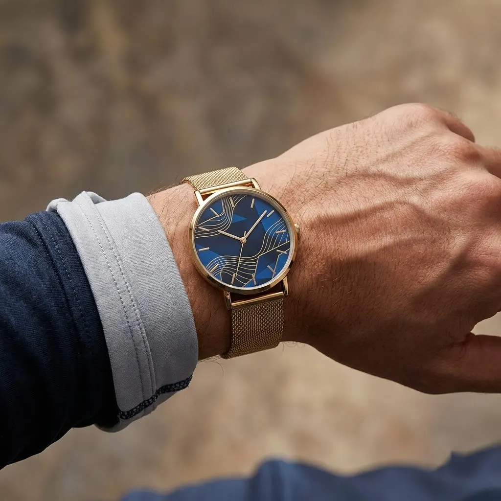 Dynamic Pulse Motion Mesh Strap Quartz Watch-Gold