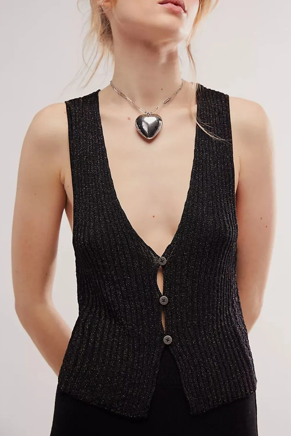 Button Down V-Neck Sweater Vest 1