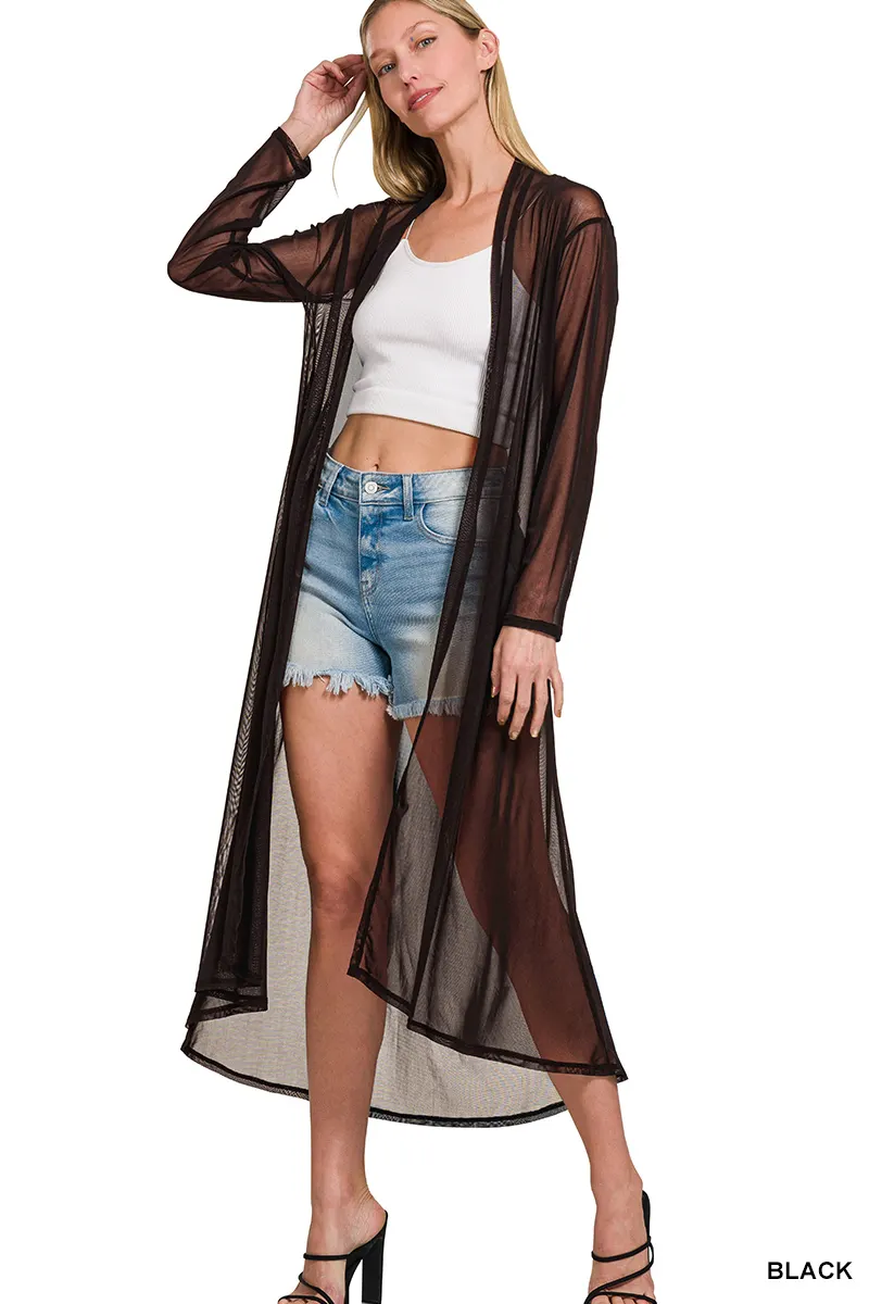 Zenana Mesh Open Front Cardigan